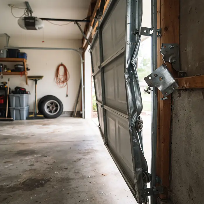 Bent garage door track repair and alignment service in Atascocita TX