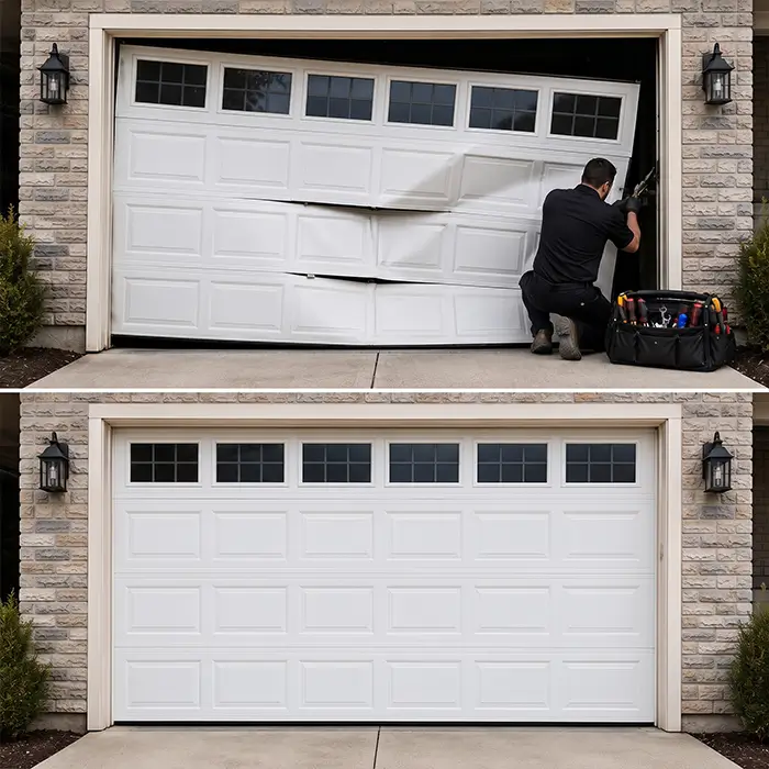 Garage door cosmetic versus structural panel assessment service in Atascocita TX